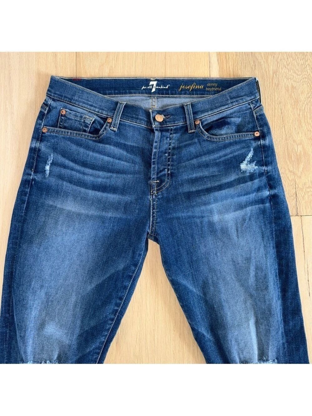 7 For All Mankind Josefina Slim Boyfriend Jeans Medium Wash Size 28 - Picture 2 of 6